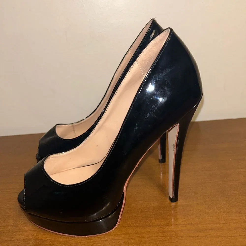Patten leather open toe platform stilettos size7